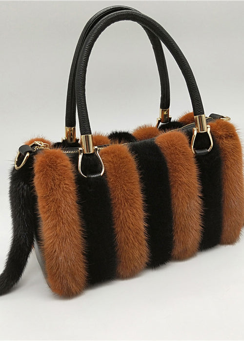 Mink Fur Leather Handbags Women's Leather Handbags