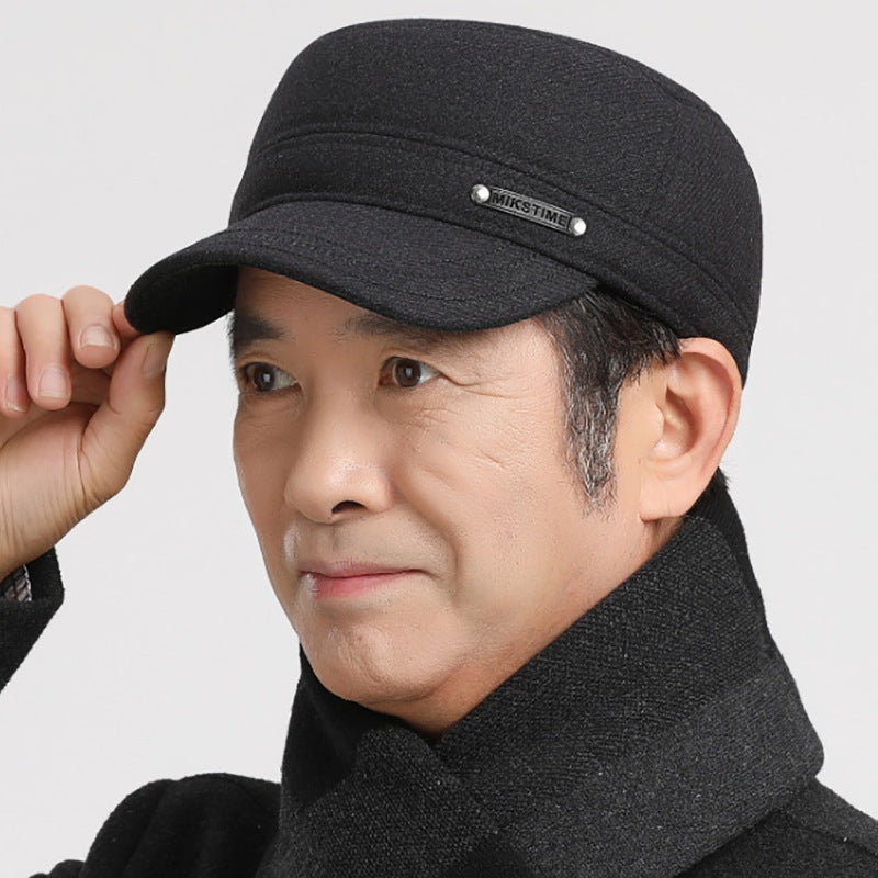 Flat Top Men's Autumn And Winter Warm Dad Old Man Ears Protection Peaked Cap