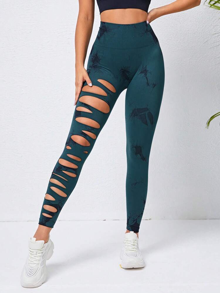 Hollow Tie-dye Yoga Pants High Waist Hip Lift Fitness Pants