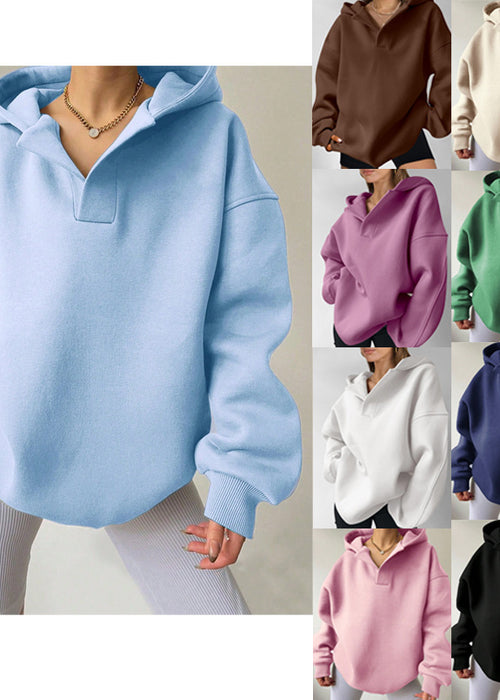 Women's Solid Color Hoodies Long Sleeve Hooded Solid Color Loose Sweater