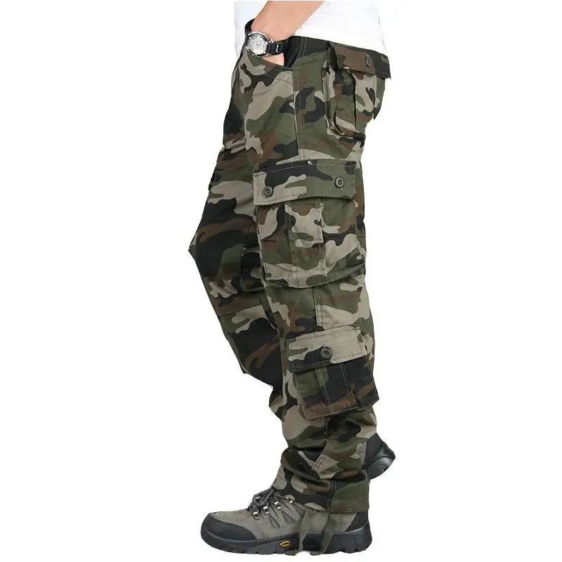 Men's Tactical Camouflage Overalls High-Quality Cotton Multi-Pocket Trousers Sports Training Casual Work Pants