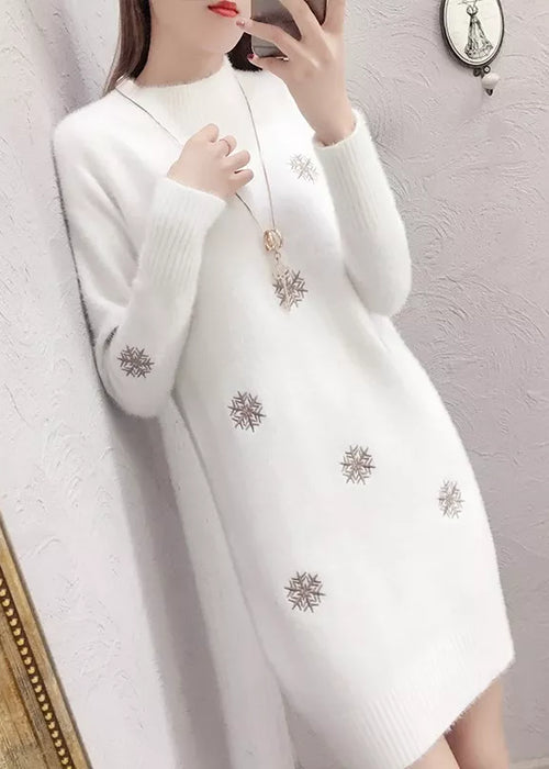 Women Knit Sweater Pullover New Fashion Imitation Mink Cashmere Loose Femmes Top White Dress Half Turtleneck Sweater Jumper