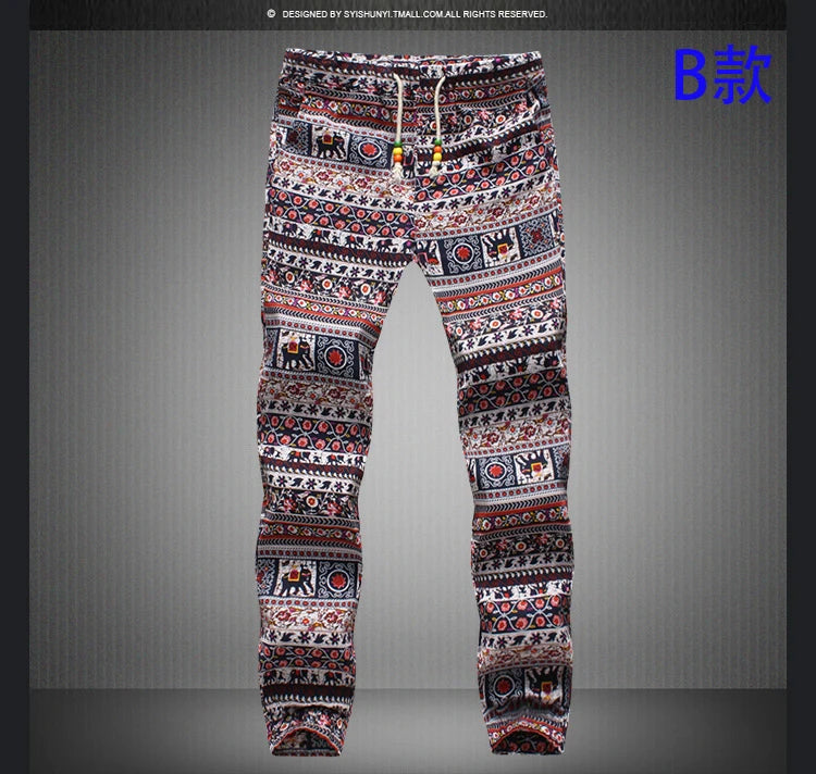 Euro Size New Fashion Spring Men Floral Print Joggers Male Casual Summer Pants Mens Sweatpants Linen Pants Men Trousers