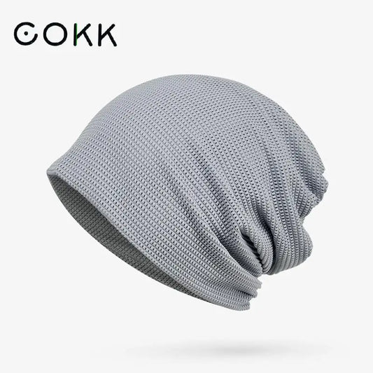 COKK Summer Beanie Hat Women Men Unisex Solid Mesh Breathable Turban Hat Headwear Baggy Cap Headwrap Hariband Bonnet Femme Gorro