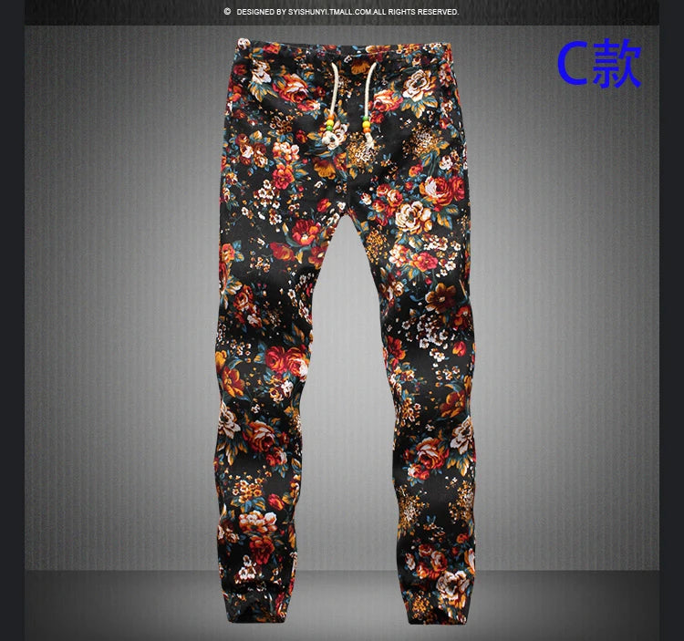 Euro Size New Fashion Spring Men Floral Print Joggers Male Casual Summer Pants Mens Sweatpants Linen Pants Men Trousers