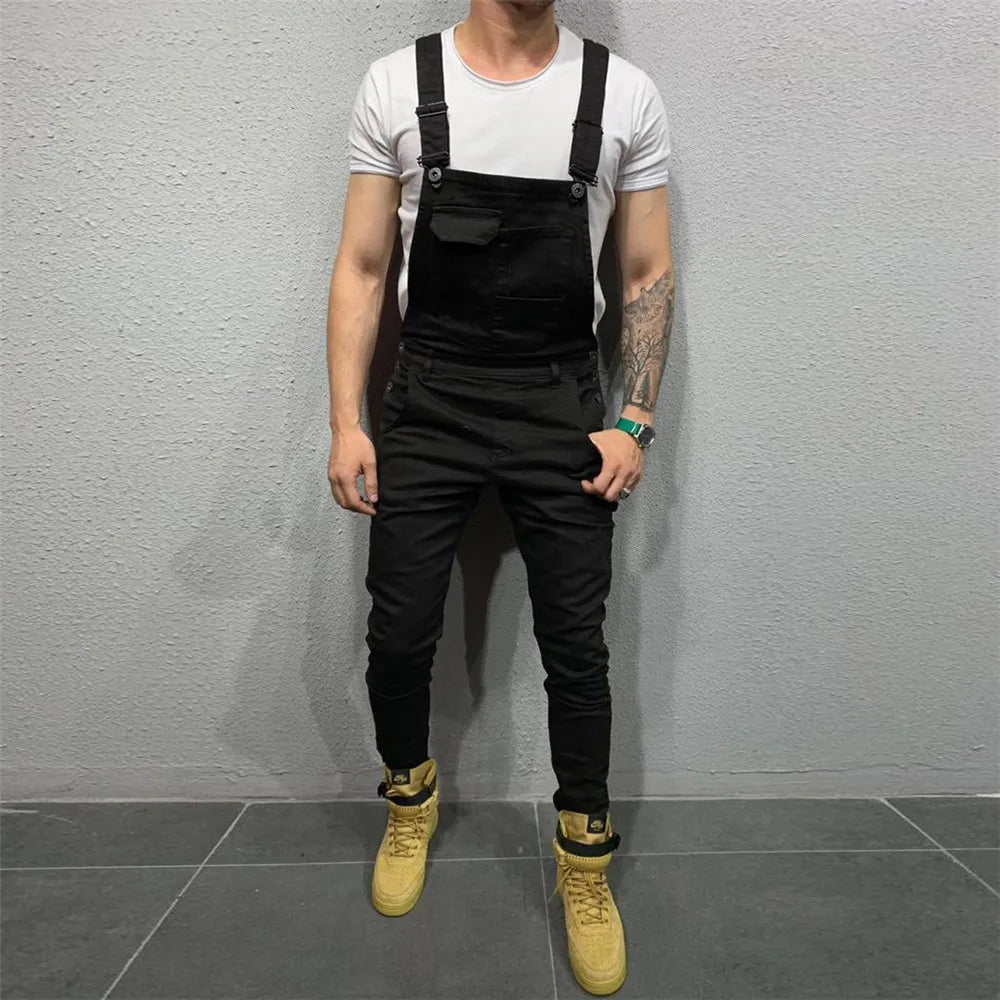 Men's Denim Dungaree Bib Overalls Jumpsuits Moto Biker Jeans Pants Trousers Plus Size Mens Casual Overalls