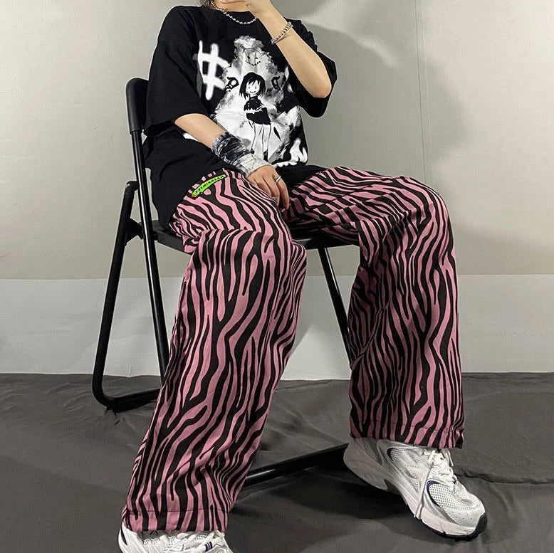 Zebra stripes pattern Trousers Loose High Waist Waist Thin Straight Printing Wide Leg Women's pants Casual Women pants joggers