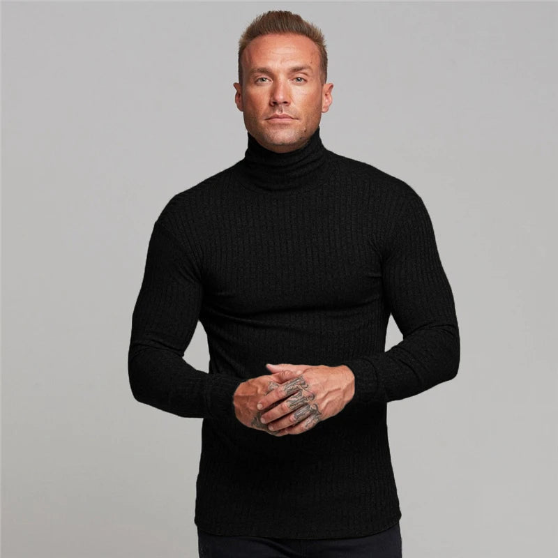 New Spring Fashion Hooded Sweaters Men Casual Turtleneck Sweaters Slim Fit Sports Pullover Men Sweater Gym Knitwear Pull Homme