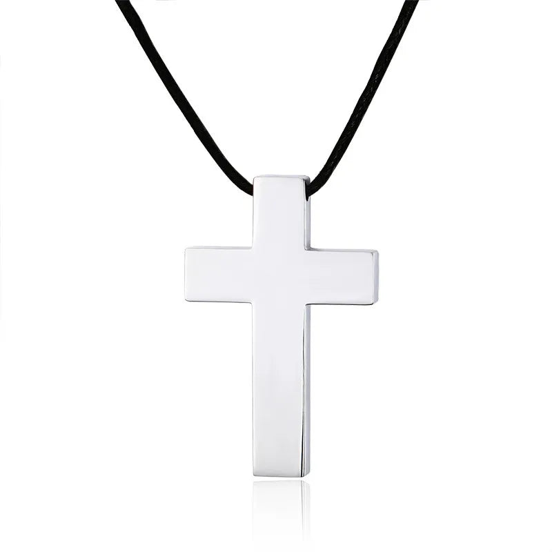 ZORCVENS Classic Black Cross Pendant with Rope Chain Necklace Stainless Steel Men's Jewelry Simple Style Crucifix Choker Colar