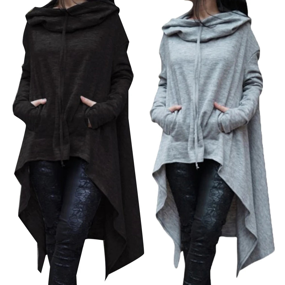 Autumn  Women Asymmetric Hoodie Solid Color Long Sleeve Hem Fishtail Hoodie Sweatshirt Pullover women's hoodies