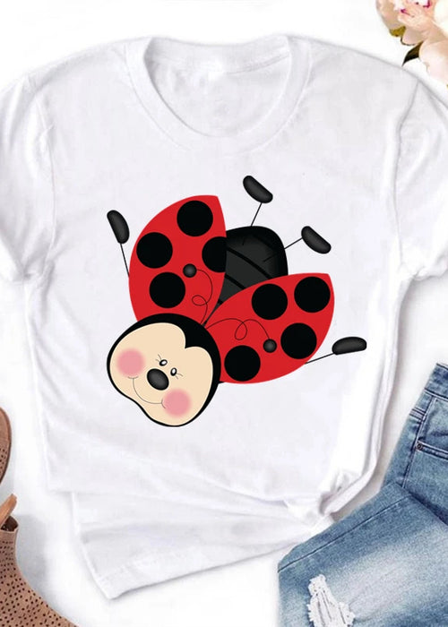 Summer Women T Shirt Cute Short Sleeve O Neck Tops Cartoon Ladybug Print t-shirt Kawaii Girl White Women Clothing HH519