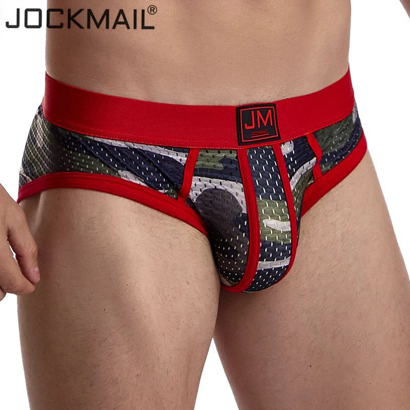 JOCKMAIL Brand new men's underwear camouflage mesh underwear men briefs Breathable low waist jockstrap gay sexy underwear slip