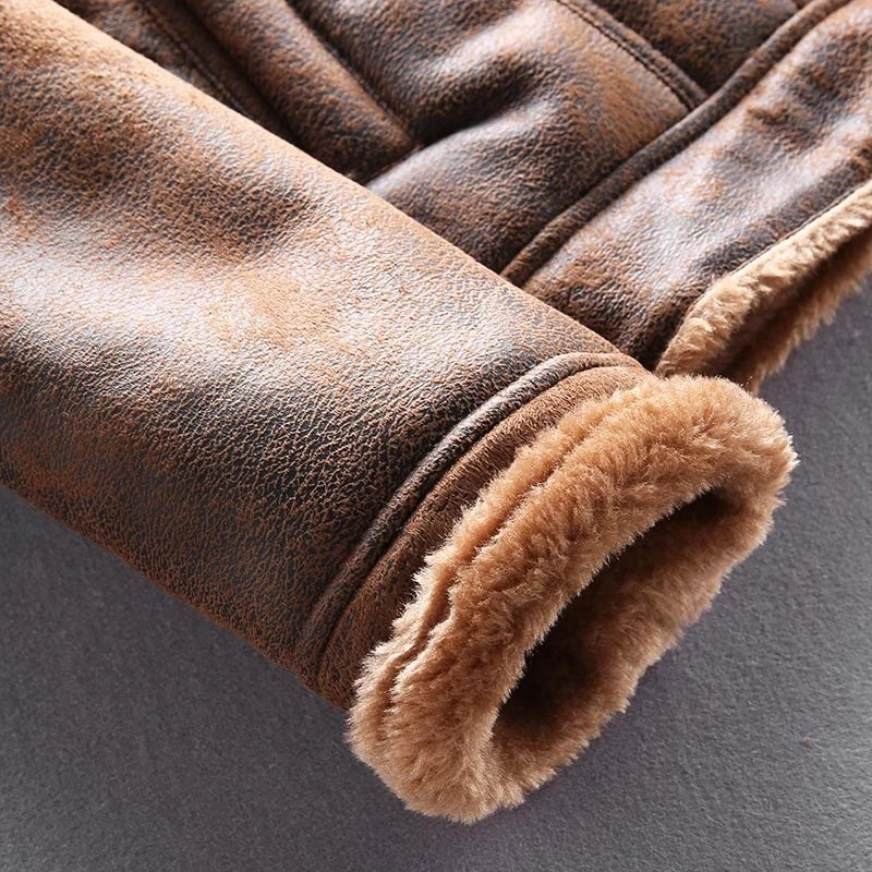 Men's Winter Thick Warm Military Bomber Pu Jacket Tactical Faux Leather Jackets Outwear Fleece Coats Fur Inner Windbreaker