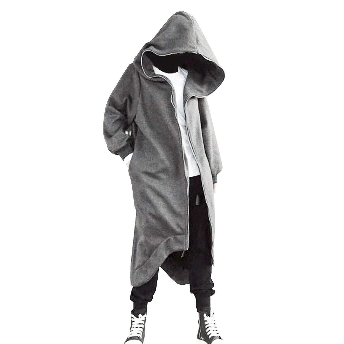 Hot Selling Unisex Long Sleeve Hooded Nazgul Long Coat Zipper Closure Fleece Lined Long Hoodie