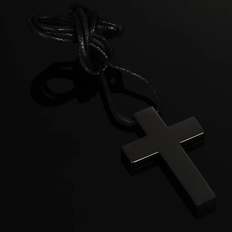 ZORCVENS Classic Black Cross Pendant with Rope Chain Necklace Stainless Steel Men's Jewelry Simple Style Crucifix Choker Colar