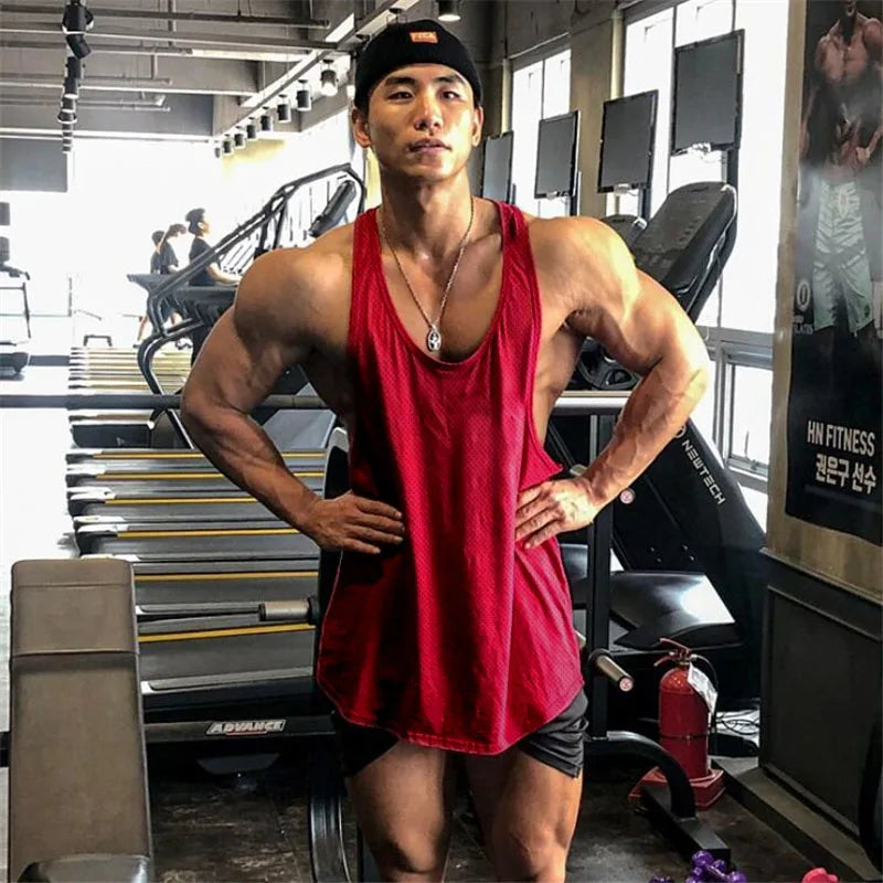 New Summer Brand Vest Mesh Gym Clothing Mens Tank Tops Sleeveless Shirt Bodybuilding Equipment Fitness Men's Stringer Tanktop