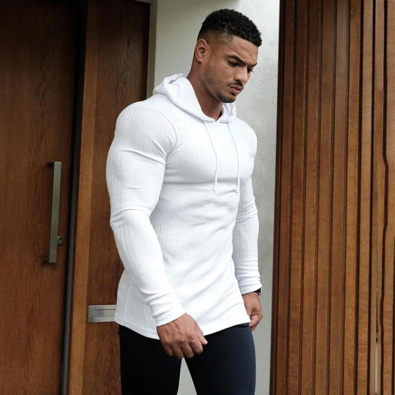 New Spring Fashion Hooded Sweaters Men Casual Turtleneck Sweaters Slim Fit Sports Pullover Men Sweater Gym Knitwear Pull Homme