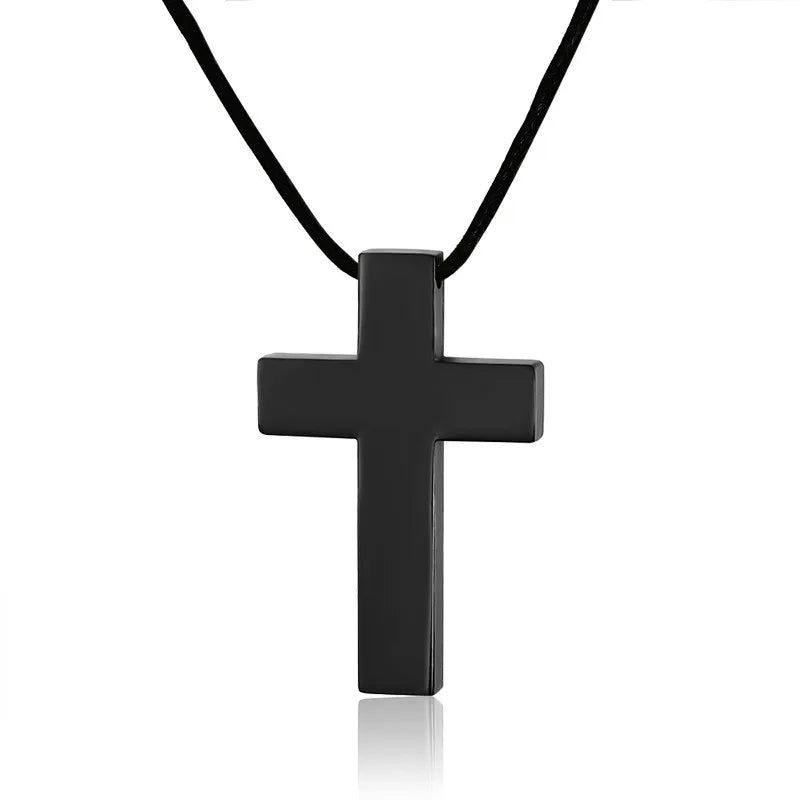 ZORCVENS Classic Black Cross Pendant with Rope Chain Necklace Stainless Steel Men's Jewelry Simple Style Crucifix Choker Colar