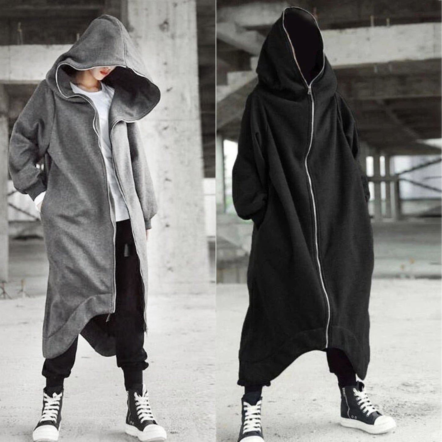 Hot Selling Unisex Long Sleeve Hooded Nazgul Long Coat Zipper Closure Fleece Lined Long Hoodie