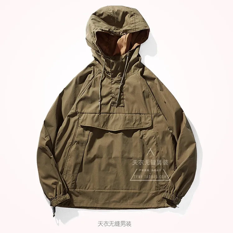 Autumn American Style Hooded Tooling Windbreaker Men's Fashion Loose Casual Assault Jacket Outdoor Functional Windproof Tops