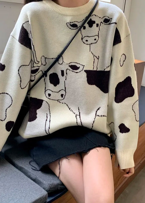 Vintage Casual Loose Lazy Cow Sweater Female Korean Harajuku Women's Sweaters Japanese Kawaii Cute Ulzzang Clothing For Women