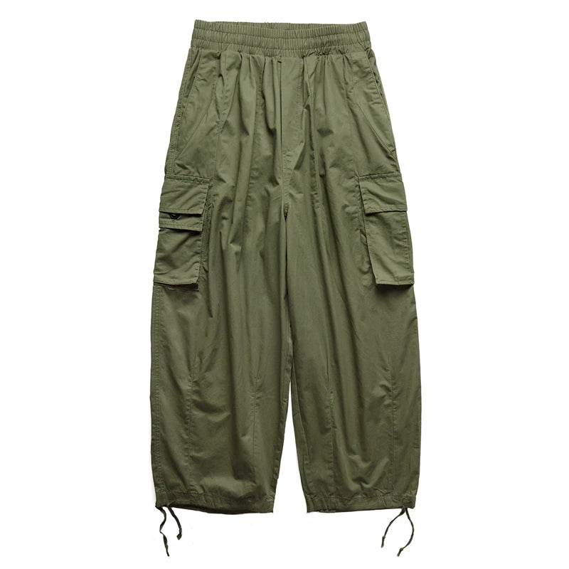 Multi-Pocket Oversized Cargo Pants Mens Casual Solid Thin Baggy Wide Leg Ankle Trousers Man Jogger Pants Harem Lantern Pants