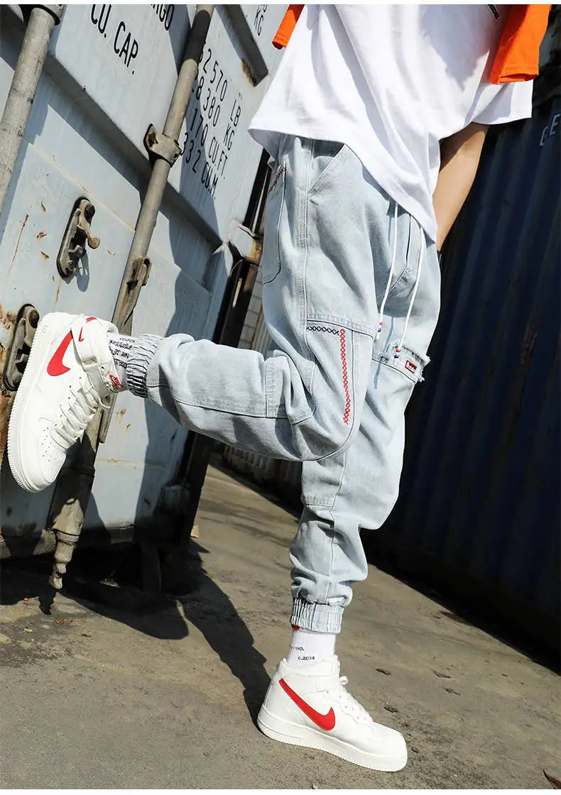 2024 New Streetwear Hip Hop Cargo Pants Men's Jeans Elastic Harun Joggers In Autumn and Spring Men ClothIng