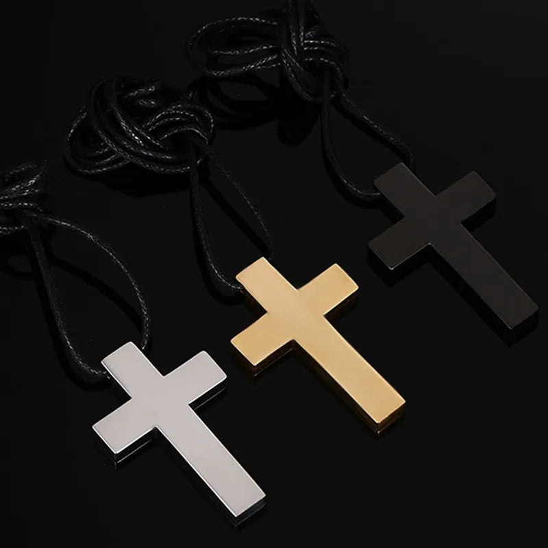 ZORCVENS Classic Black Cross Pendant with Rope Chain Necklace Stainless Steel Men's Jewelry Simple Style Crucifix Choker Colar