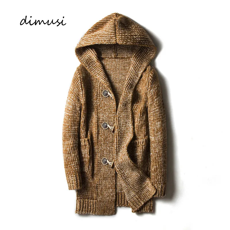 DIMUSI Winter Men's Sweaters Fashion Male Long Knitted Sweater Hooded Coats Casual Slim Fit Knitted Cardigan Jackets Clothing