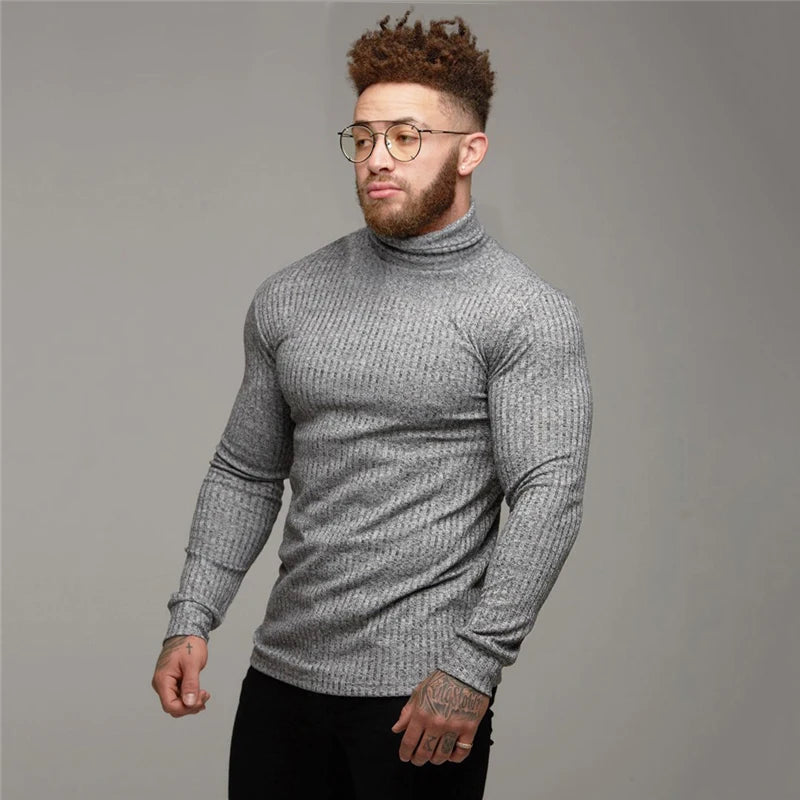 New Spring Fashion Hooded Sweaters Men Casual Turtleneck Sweaters Slim Fit Sports Pullover Men Sweater Gym Knitwear Pull Homme