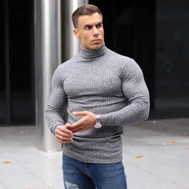 New Spring Fashion Hooded Sweaters Men Casual Turtleneck Sweaters Slim Fit Sports Pullover Men Sweater Gym Knitwear Pull Homme