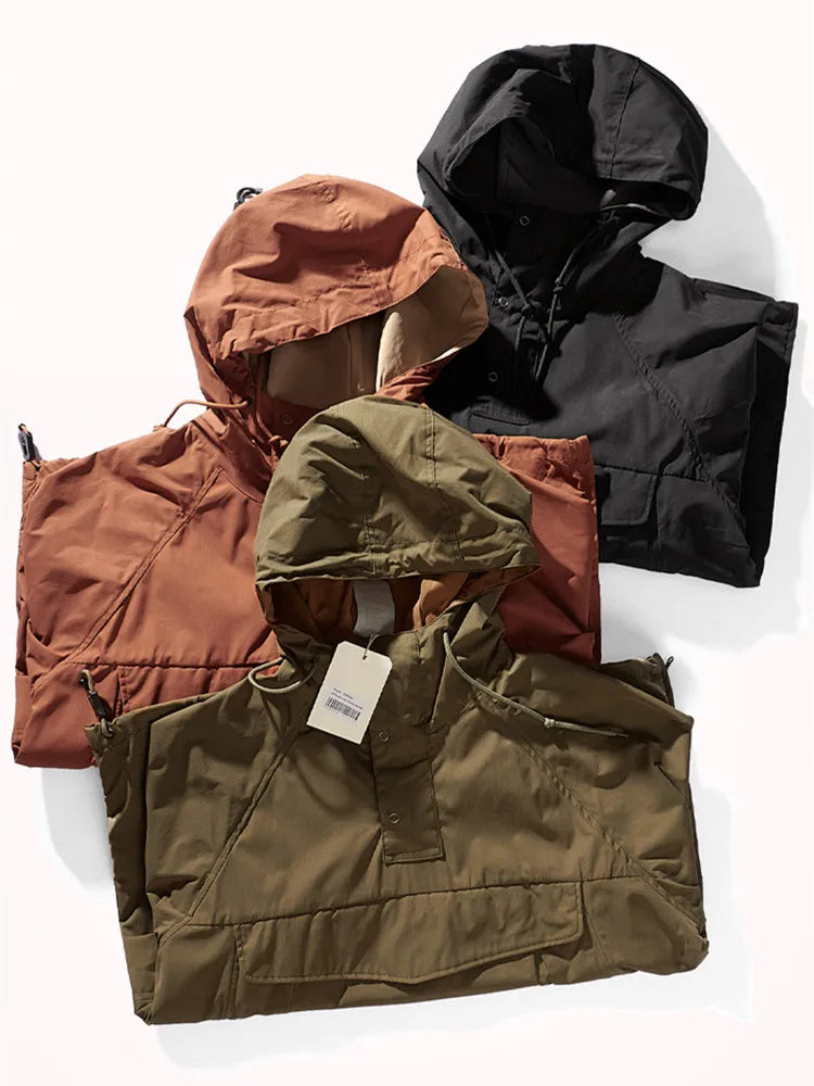 Autumn American Style Hooded Tooling Windbreaker Men's Fashion Loose Casual Assault Jacket Outdoor Functional Windproof Tops