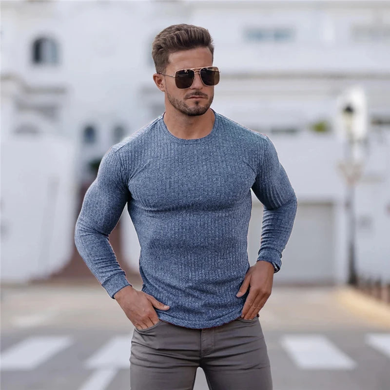 New Spring Fashion Hooded Sweaters Men Casual Turtleneck Sweaters Slim Fit Sports Pullover Men Sweater Gym Knitwear Pull Homme