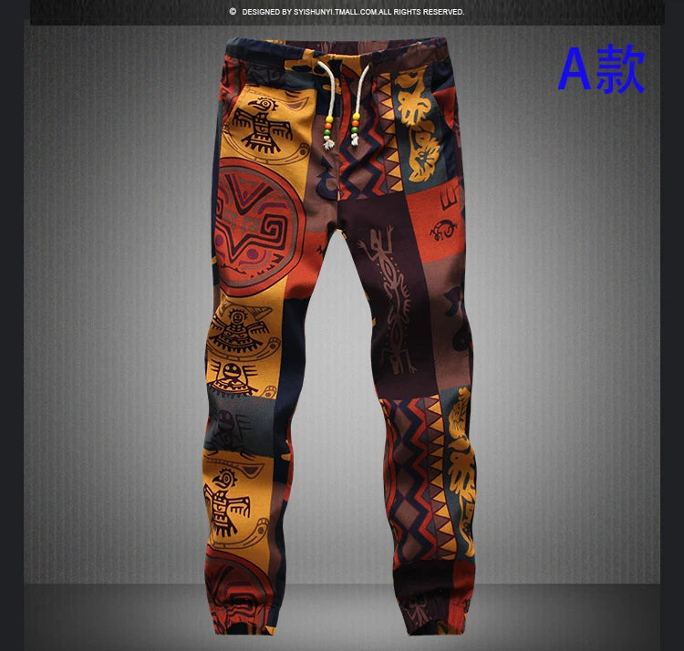 Euro Size New Fashion Spring Men Floral Print Joggers Male Casual Summer Pants Mens Sweatpants Linen Pants Men Trousers