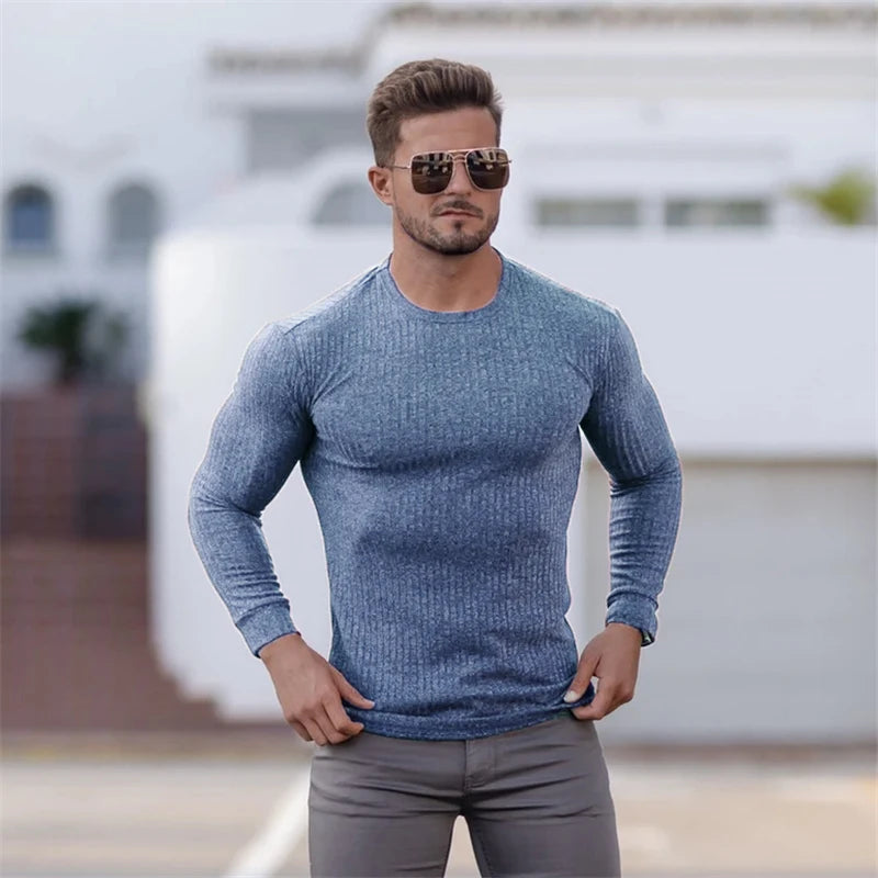 New Spring Fashion Hooded Sweaters Men Casual Turtleneck Sweaters Slim Fit Sports Pullover Men Sweater Gym Knitwear Pull Homme
