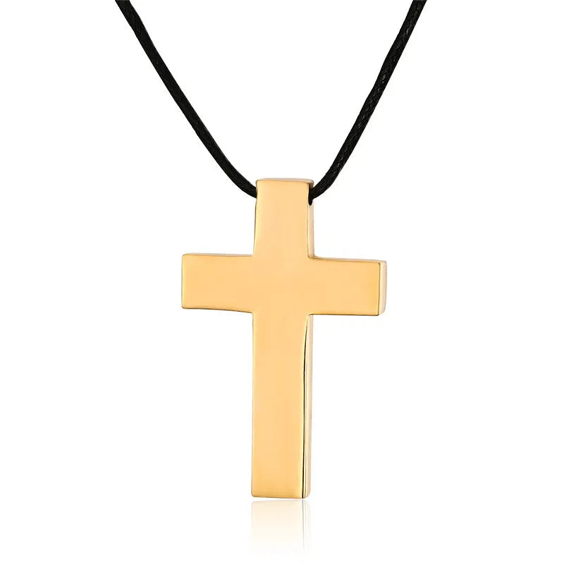 ZORCVENS Classic Black Cross Pendant with Rope Chain Necklace Stainless Steel Men's Jewelry Simple Style Crucifix Choker Colar