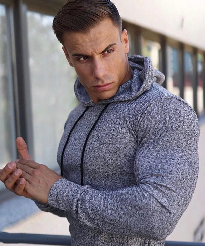 New Spring Fashion Hooded Sweaters Men Casual Turtleneck Sweaters Slim Fit Sports Pullover Men Sweater Gym Knitwear Pull Homme