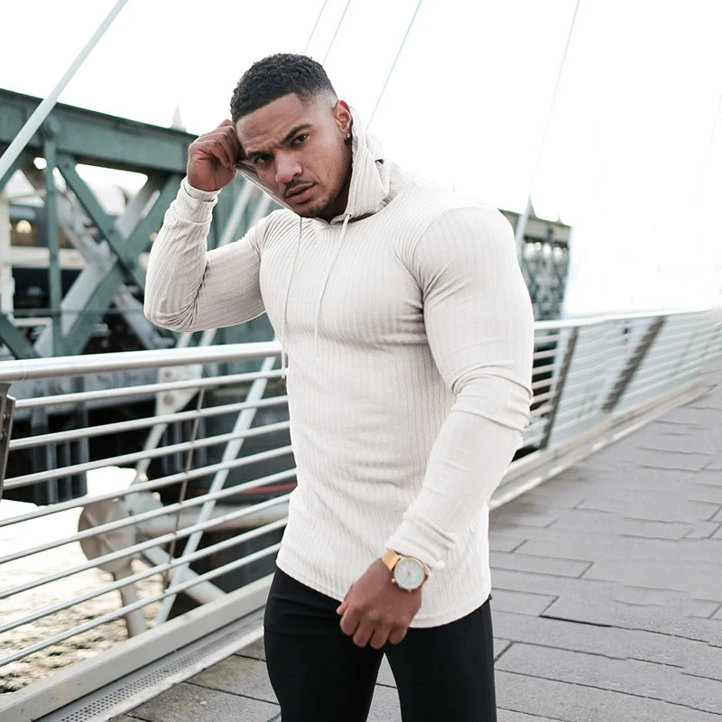 New Spring Fashion Hooded Sweaters Men Casual Turtleneck Sweaters Slim Fit Sports Pullover Men Sweater Gym Knitwear Pull Homme