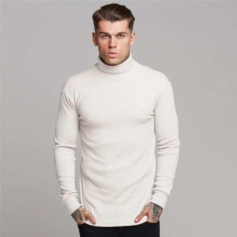 New Spring Fashion Hooded Sweaters Men Casual Turtleneck Sweaters Slim Fit Sports Pullover Men Sweater Gym Knitwear Pull Homme