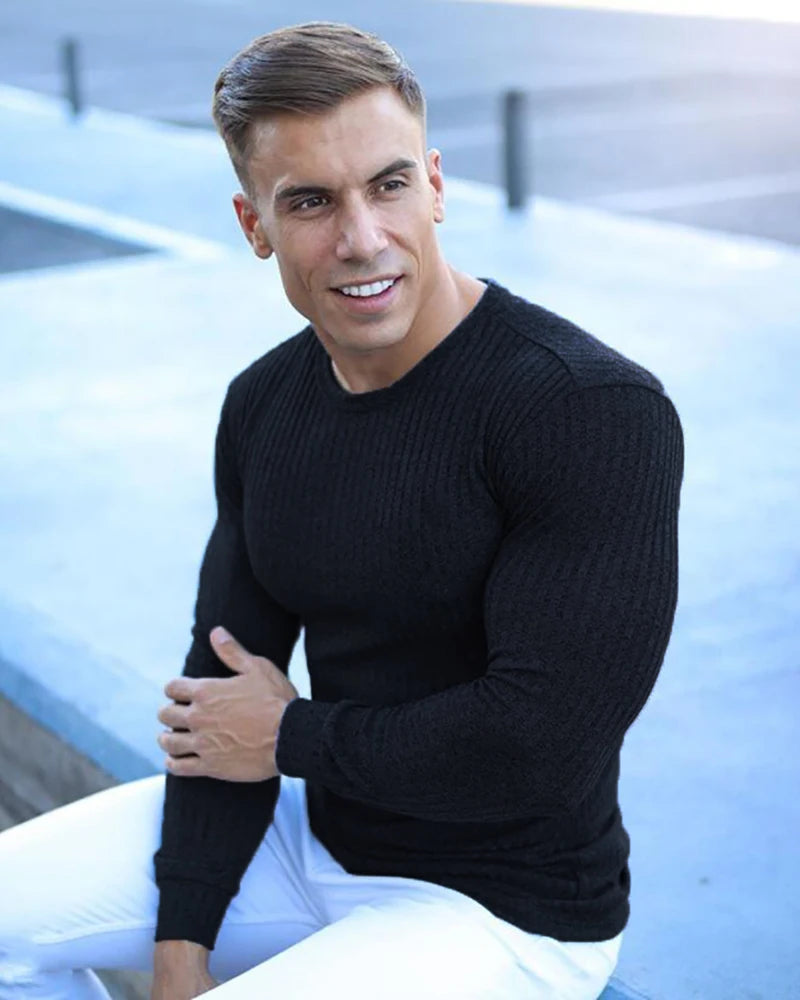 New Spring Fashion Hooded Sweaters Men Casual Turtleneck Sweaters Slim Fit Sports Pullover Men Sweater Gym Knitwear Pull Homme