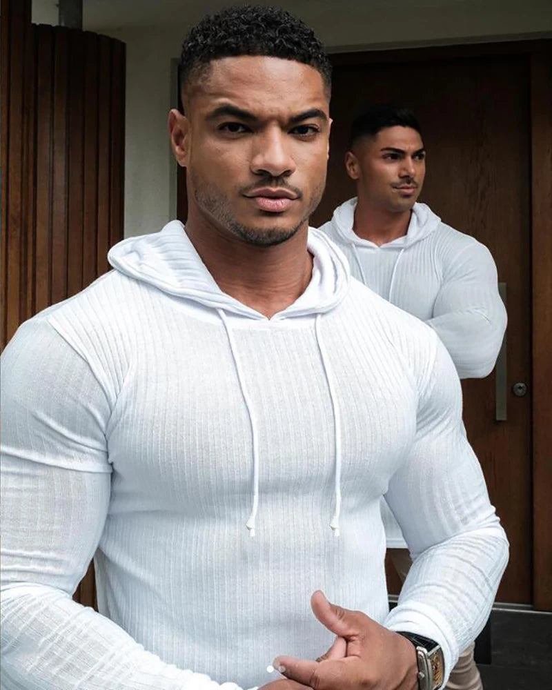 New Spring Fashion Hooded Sweaters Men Casual Turtleneck Sweaters Slim Fit Sports Pullover Men Sweater Gym Knitwear Pull Homme