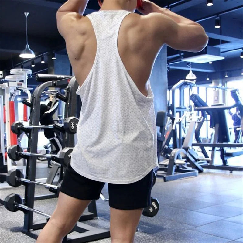 New Summer Brand Vest Mesh Gym Clothing Mens Tank Tops Sleeveless Shirt Bodybuilding Equipment Fitness Men's Stringer Tanktop