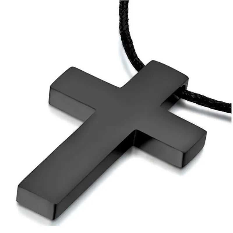 ZORCVENS Classic Black Cross Pendant with Rope Chain Necklace Stainless Steel Men's Jewelry Simple Style Crucifix Choker Colar