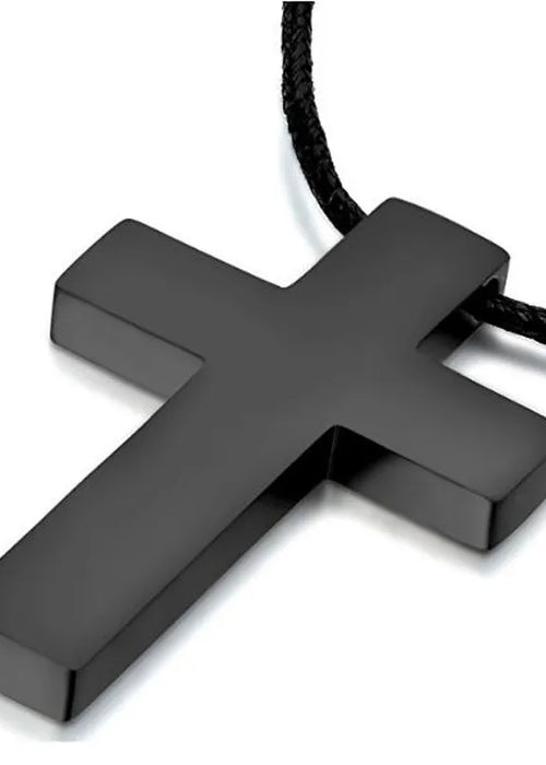 ZORCVENS Classic Black Cross Pendant with Rope Chain Necklace Stainless Steel Men's Jewelry Simple Style Crucifix Choker Colar