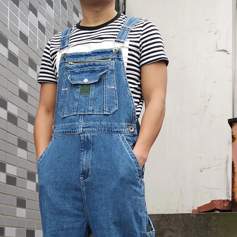 Jeans Men Men's Denim Overalls  Overalls Jumpsuit Large size strap Straight pants Blue jeans More sizes 30-44 46