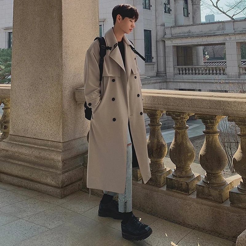 IEFB Men's Wear 2023 Autumn  Fashion New Double Breasted Clothes Male Long Coat Loose Overcoat Trend Handsome Casual Windbreak