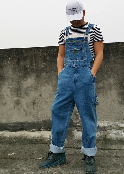 Jeans Men Men's Denim Overalls  Overalls Jumpsuit Large size strap Straight pants Blue jeans More sizes 30-44 46