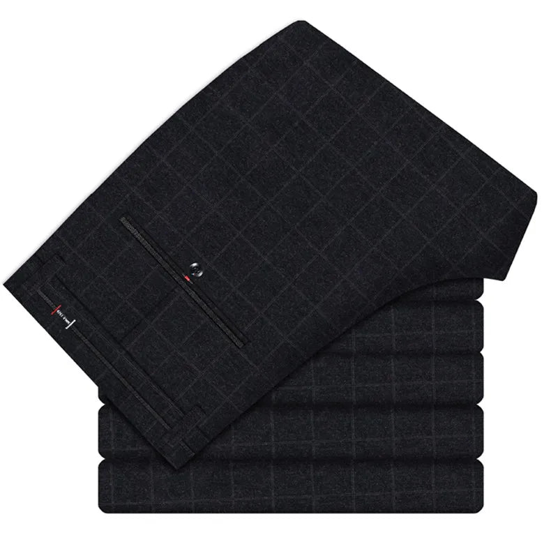 2025 Autumn New Men's Slim Plaid Casual Pants Fashion Soft Stretch Business Work Trousers Gentleman Brand Clothes Black Blue