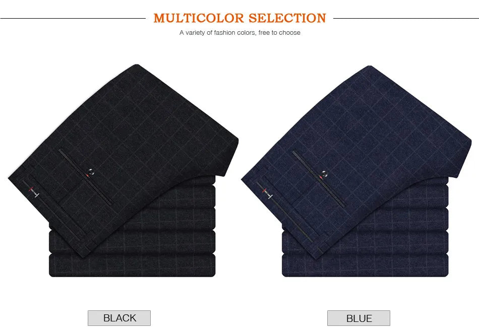 2025 Autumn New Men's Slim Plaid Casual Pants Fashion Soft Stretch Business Work Trousers Gentleman Brand Clothes Black Blue