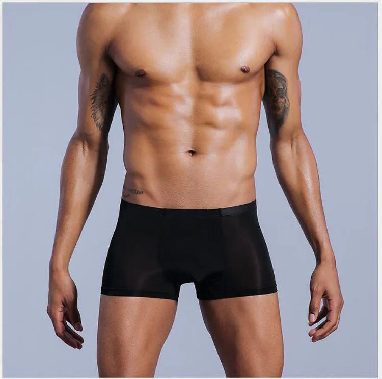 Very thin men's underwear nylon ice silk boxers double bagged high-interest high-stretch boxers